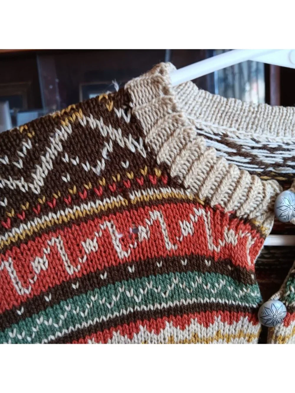 Vintage Medium Cardigan Sweater 1950's Nordic Fair Isle Wool Norwegian Knit
